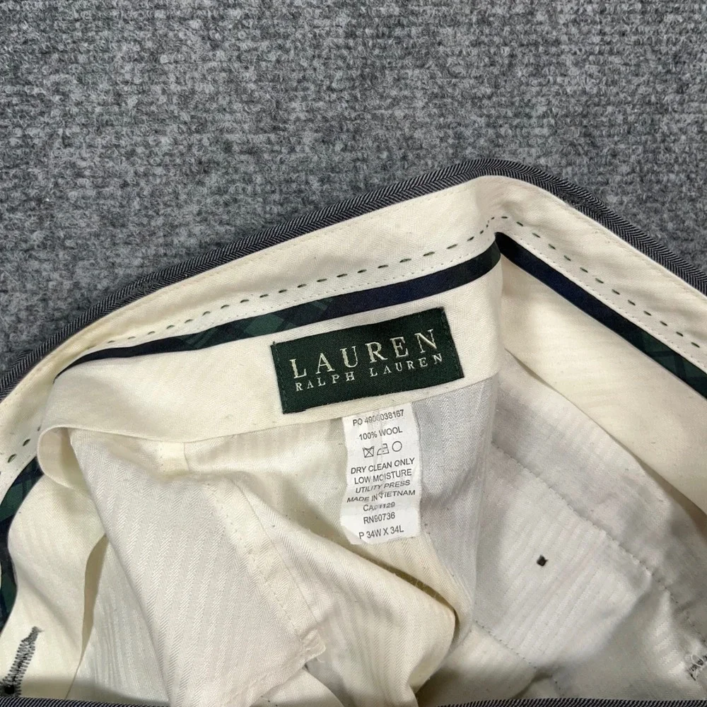LRL Ralph Lauren Wool Dress Pants Mens 34x34 Herringbone Grey Preppy Office